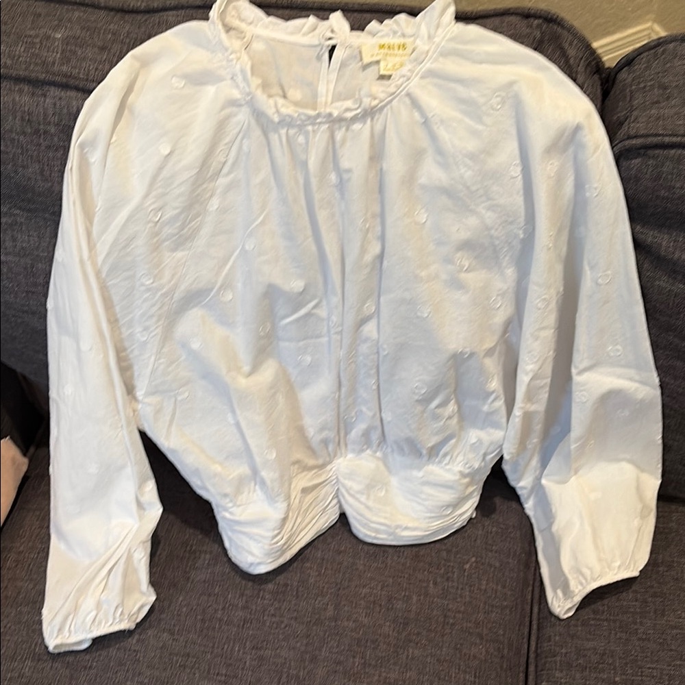 Anthropologie Maeve Ruffled White Top